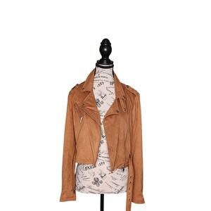 Ashley Outerwear Tan Faux Leather Moto Jacket | Size M | Biker Style